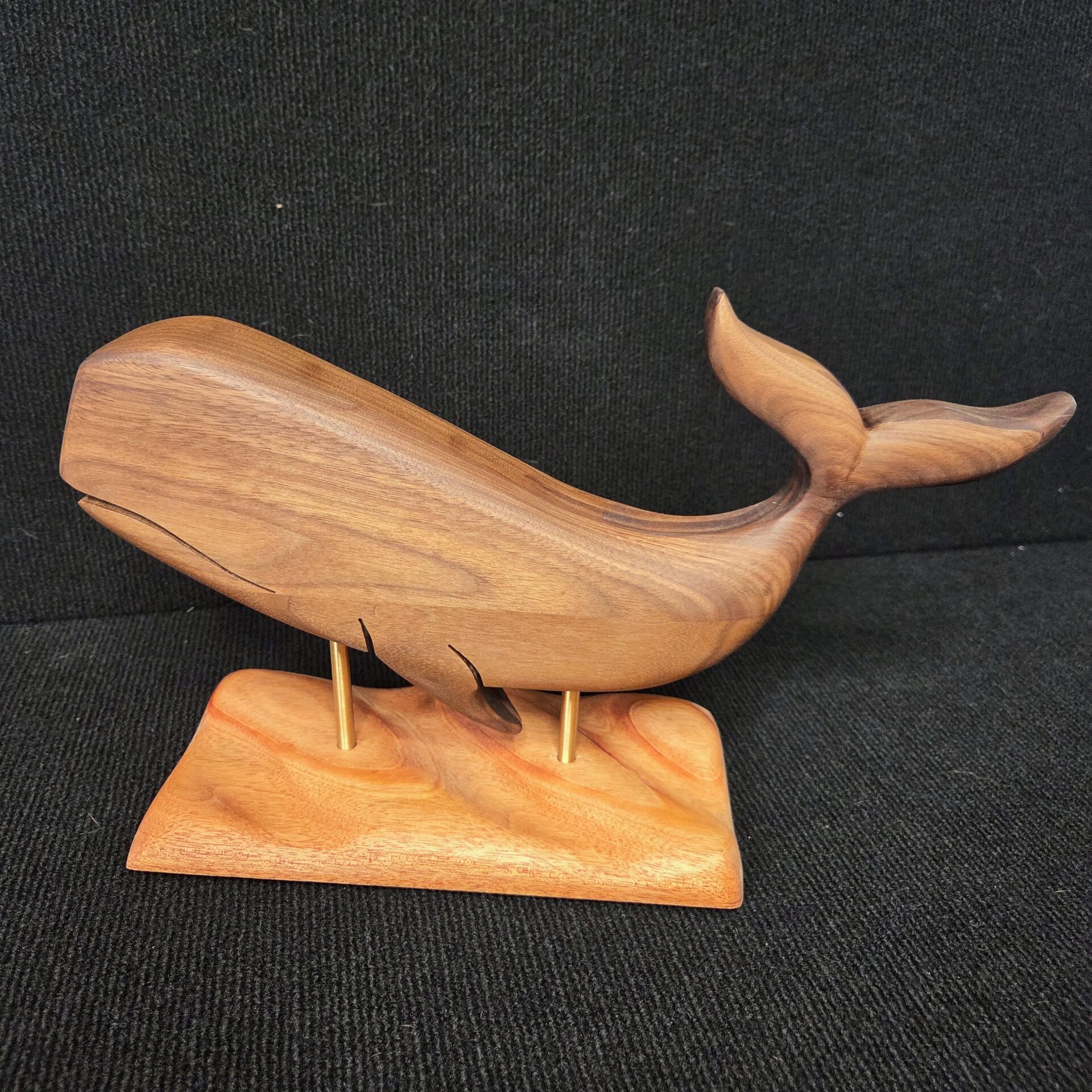 Walnut Whale Sculpture on Mahogany Base