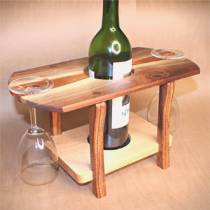 Handmade Wood Wine Caddy, Wine Bottle Holder, Wine Glass Holder