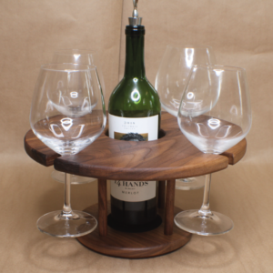 Handmade Rounded Wine Caddy w/ 4 Glasses