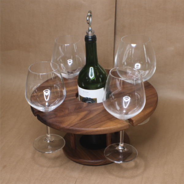 Handmade Rounded Wine Caddy w/ 4 Glasses