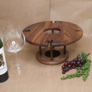 Handmade Rounded Wine Caddy w/ 4 Glasses