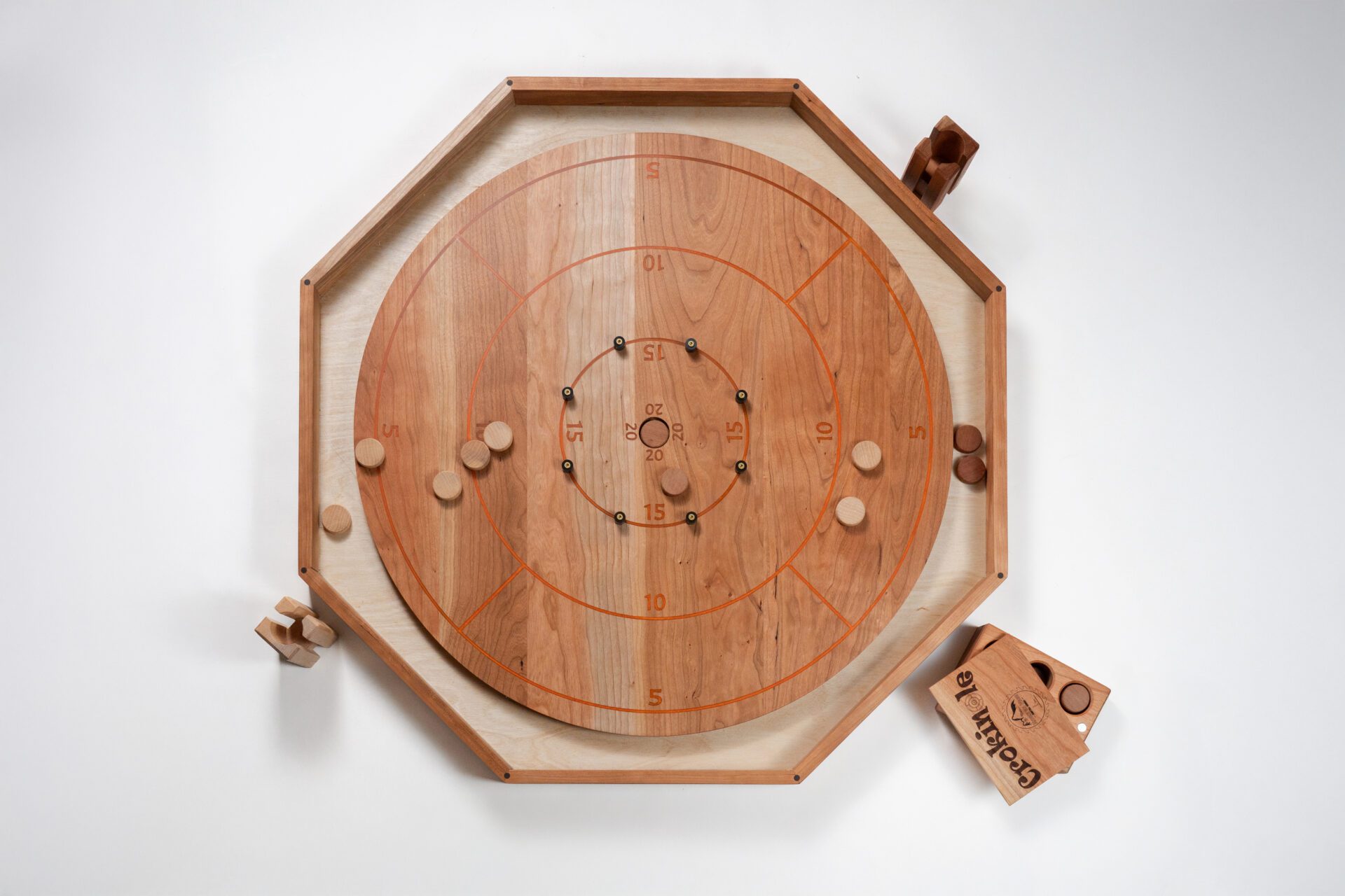 Cherry Crokinole Board with Resin Inlay and Puck Storage