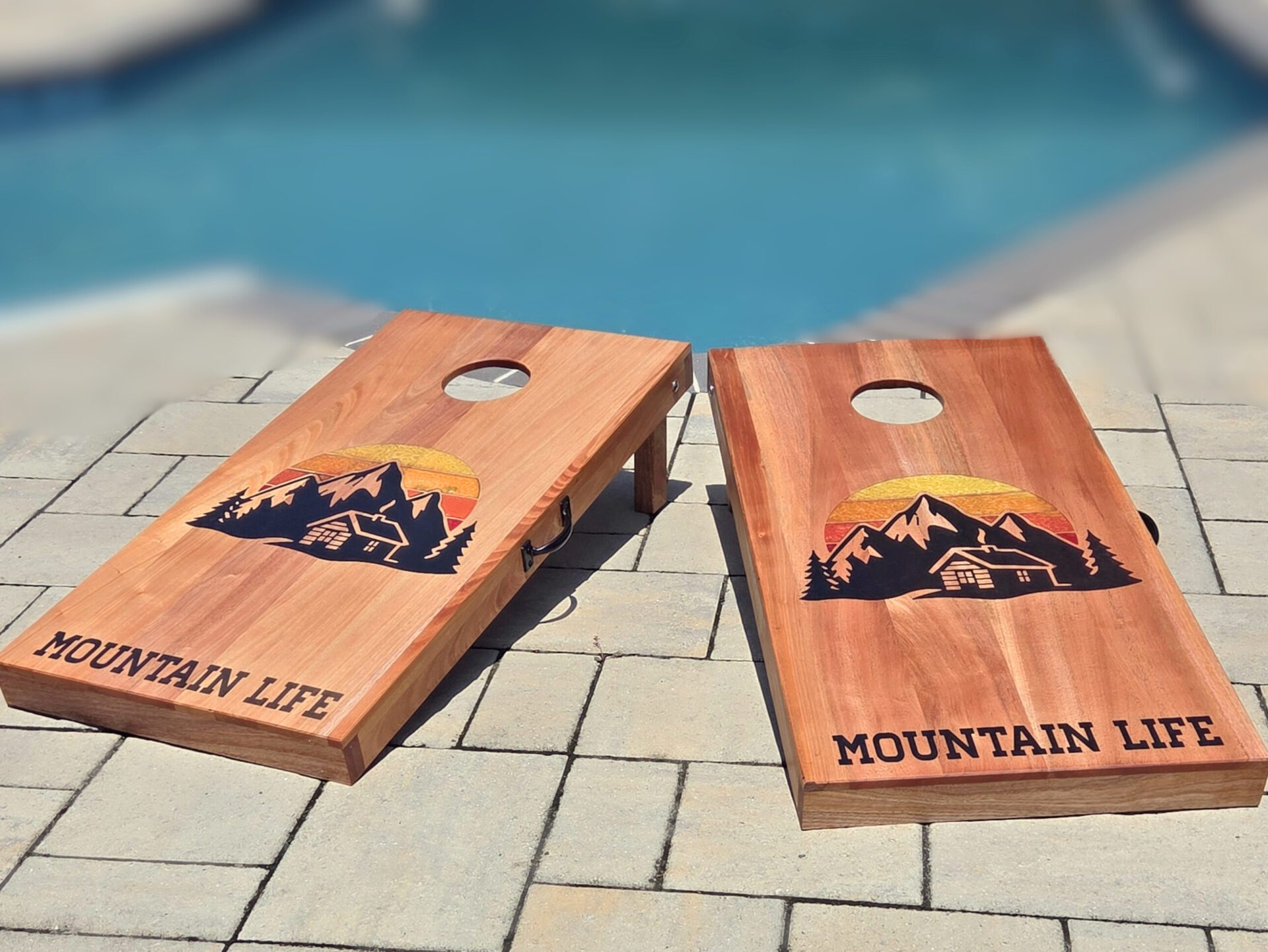 Mahogany Cornhole Boards with Resin Inlay Design