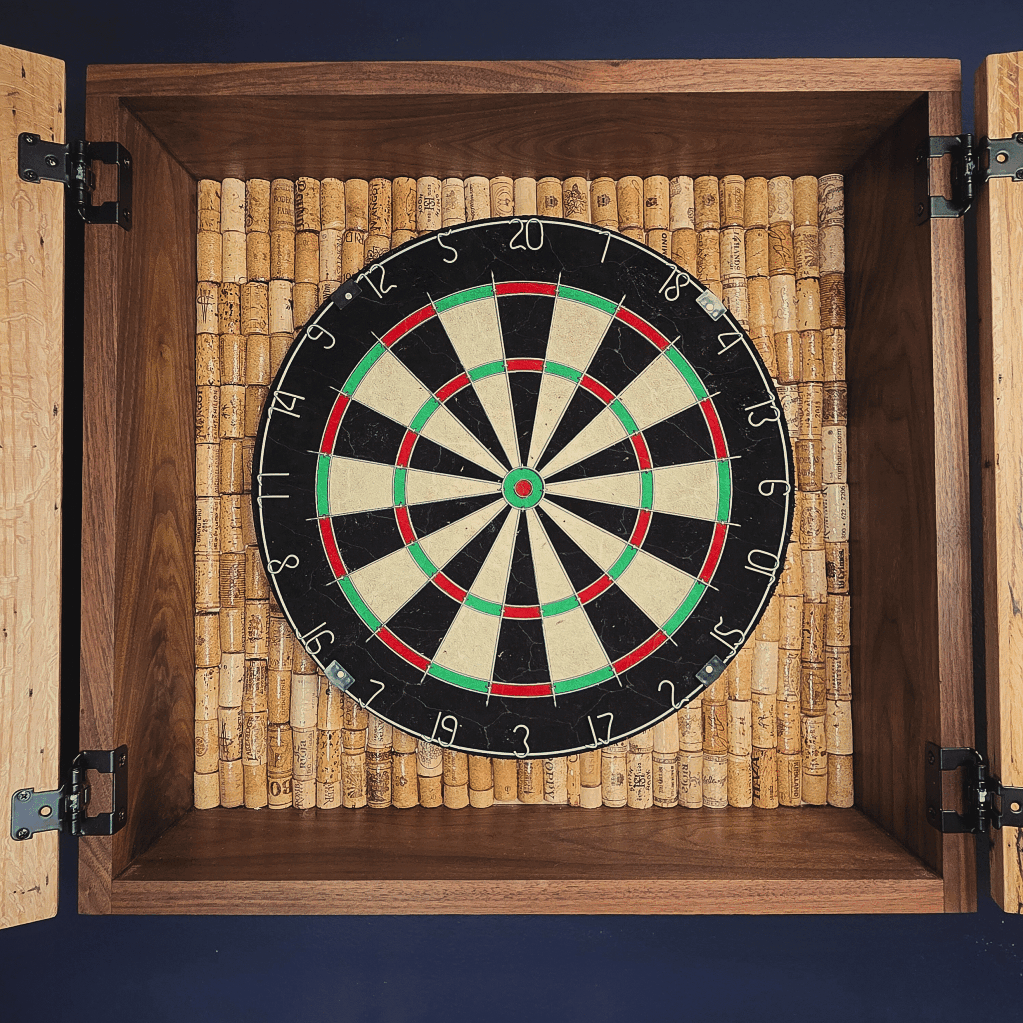 Walnut Dartboard Cabinet with Live Edge Oak Doors