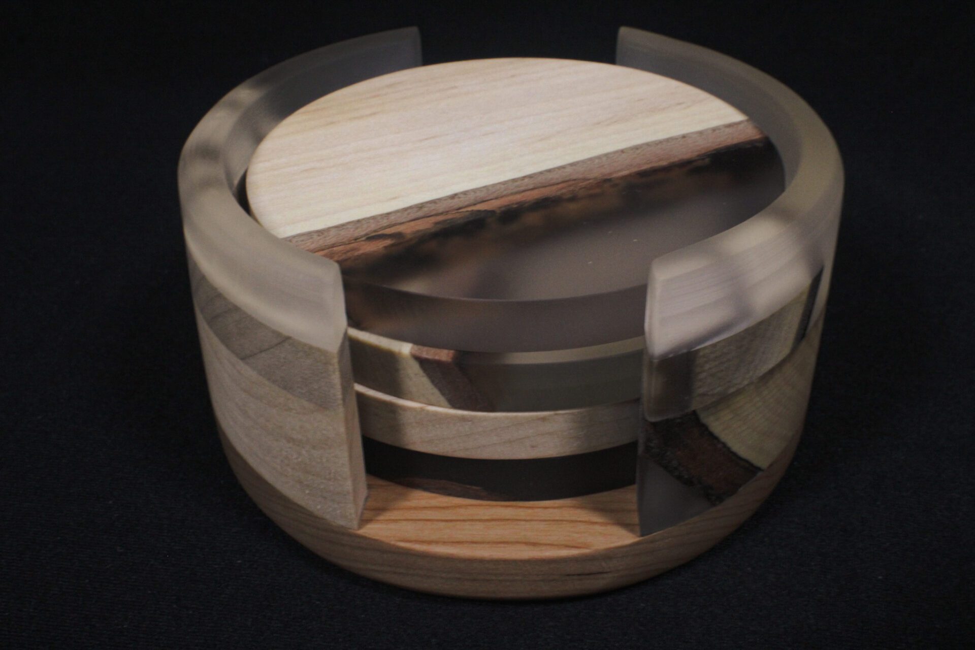 Round Wood and Resin Coaster Set with Holder