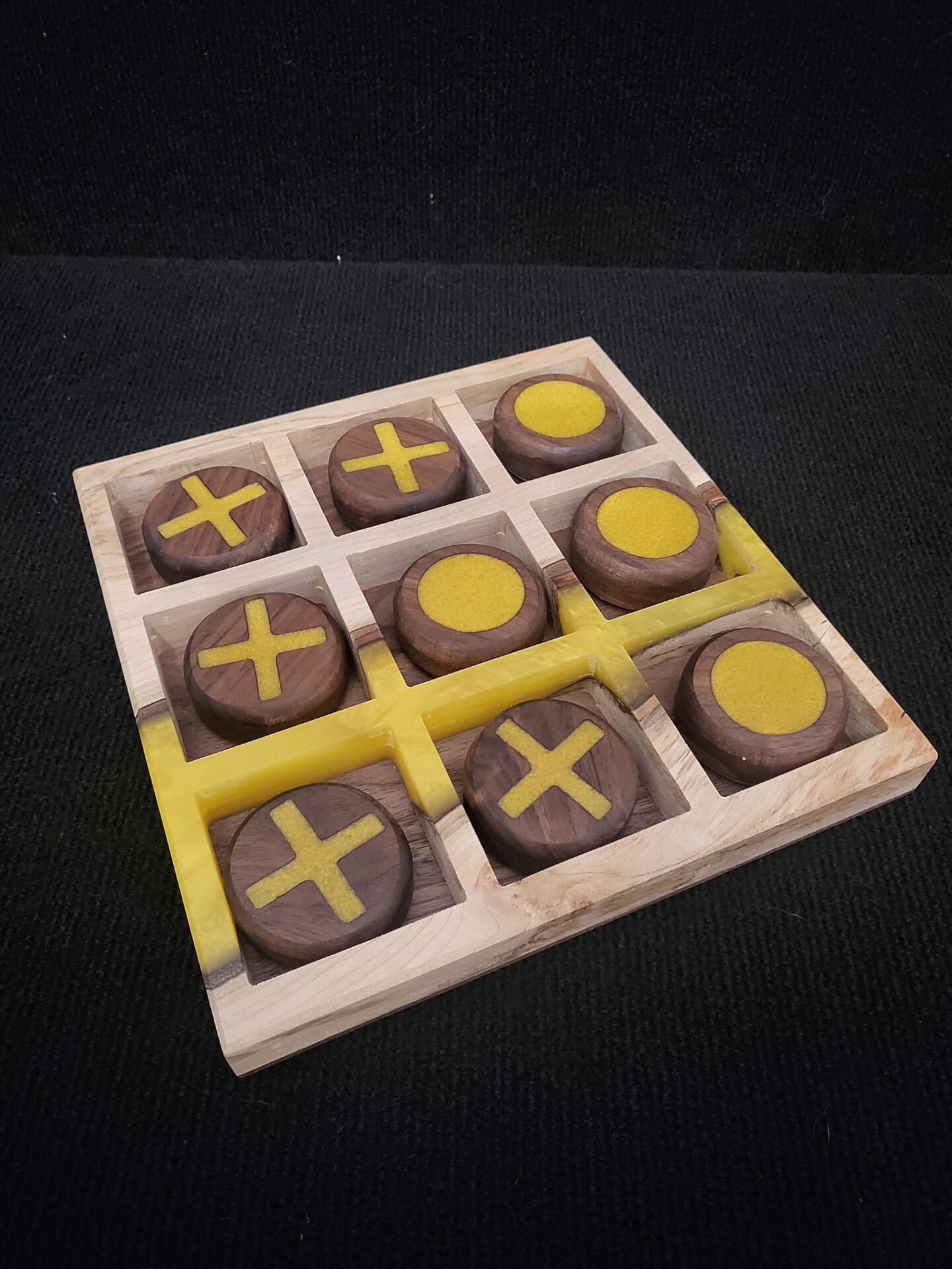 Live Edge Maple Tic Tac Toe with Walnut and Yellow Resin