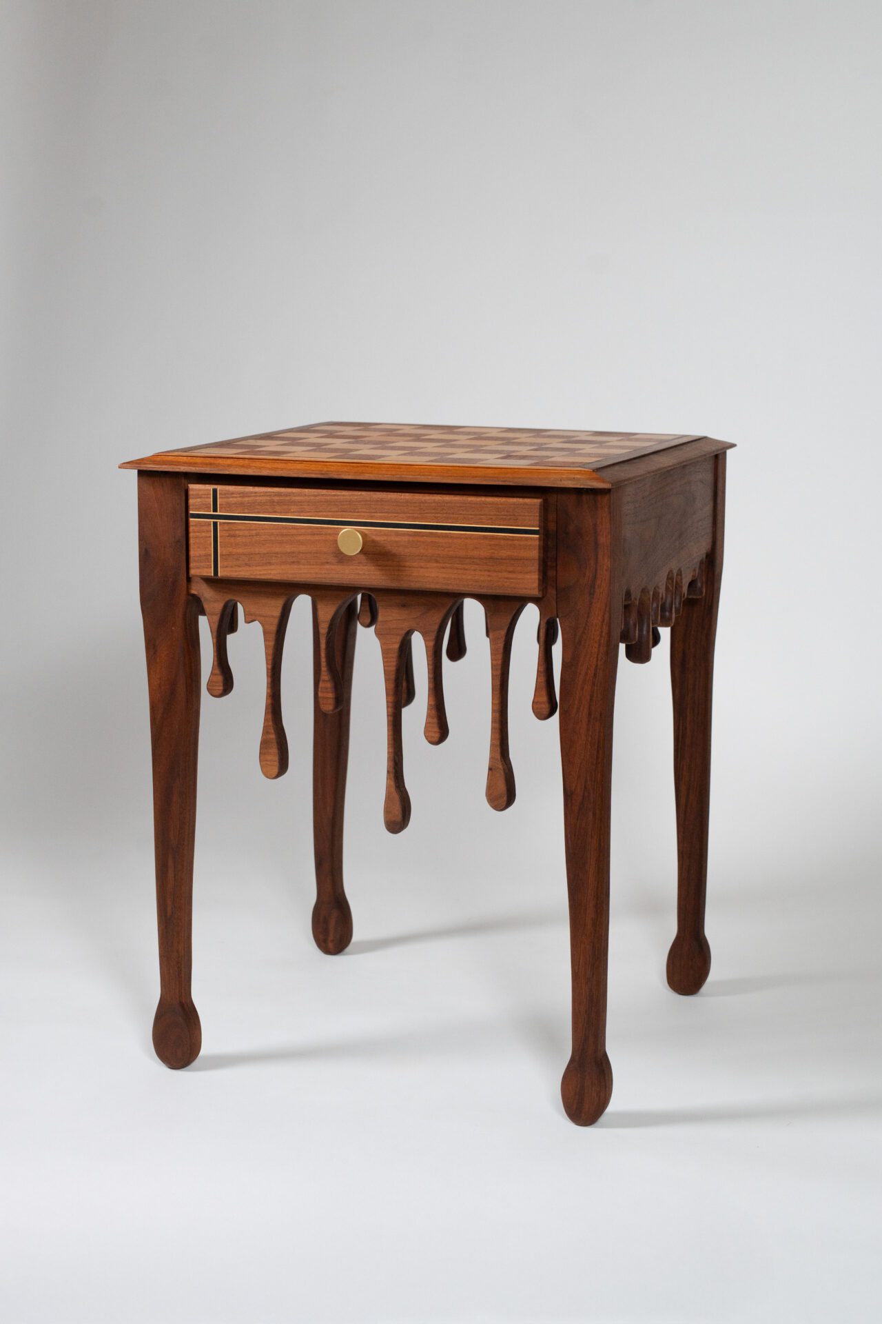 Walnut “Melting” Chess Side Table