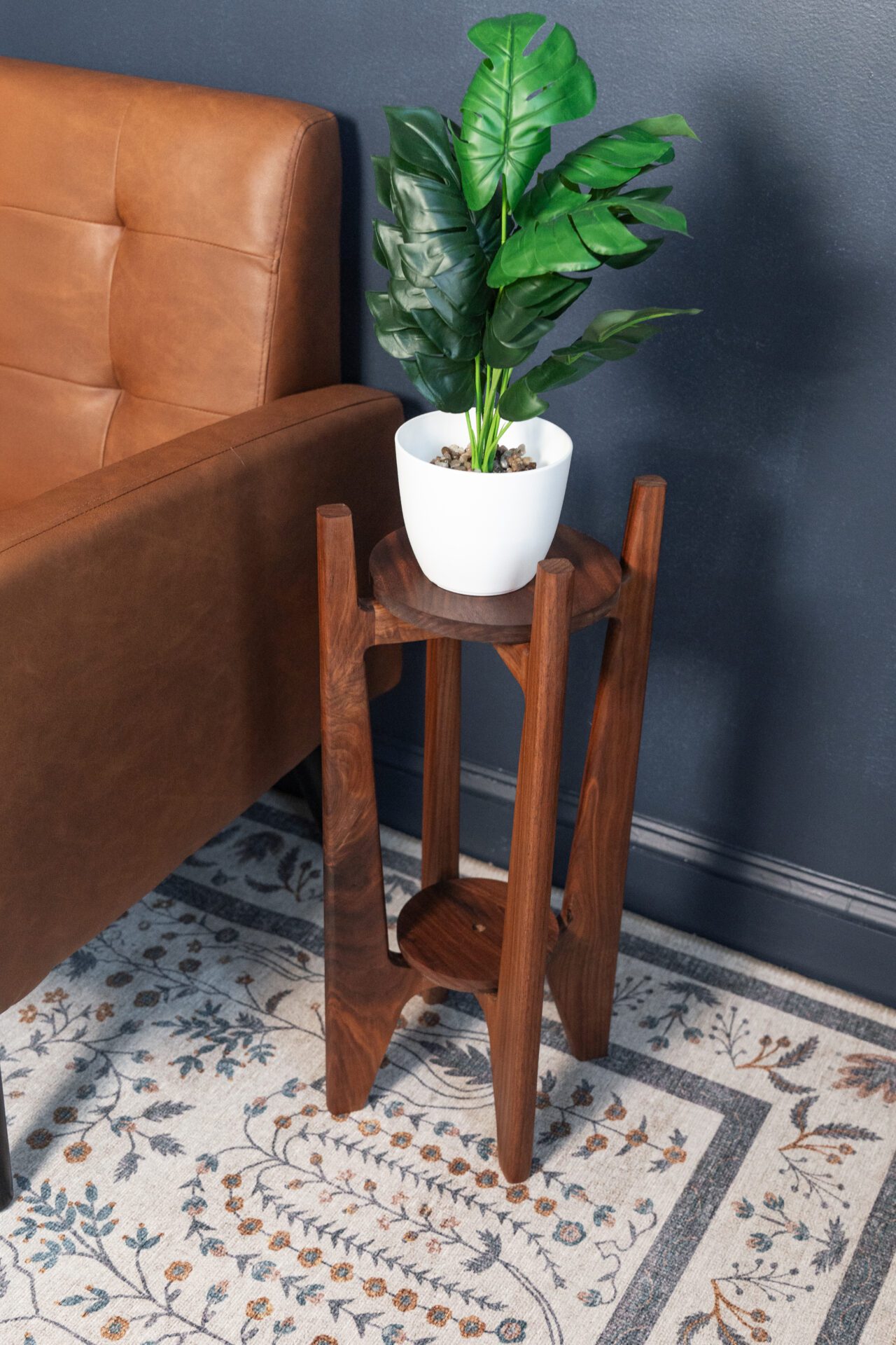 Modern Walnut Indoor Planter Stand