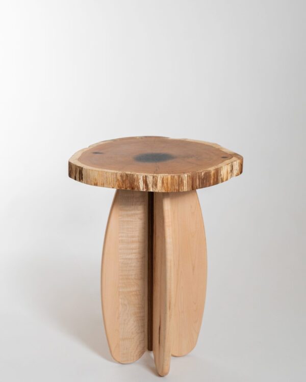 White Oak Cookie Side Table with Sculpted Maple Base