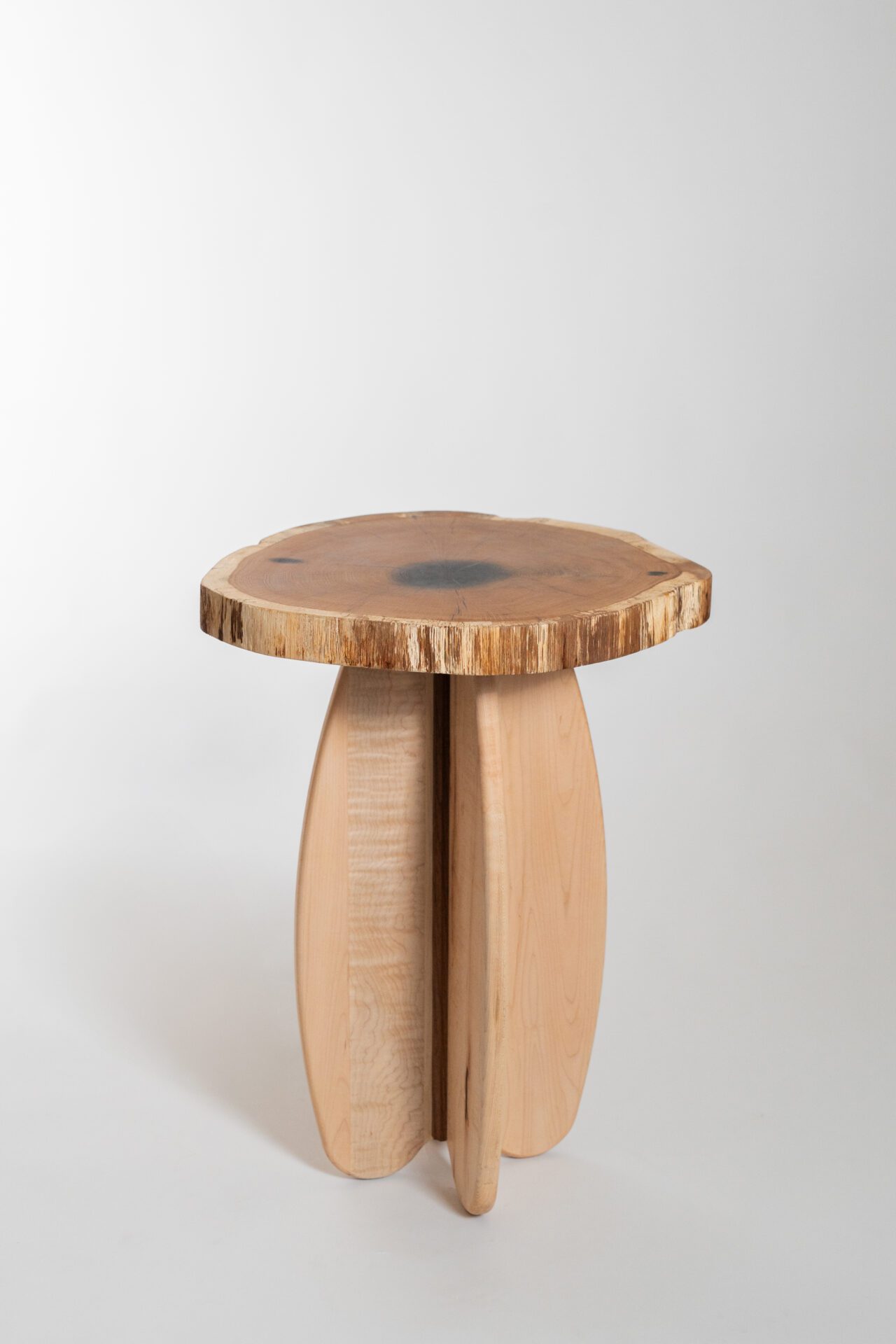 White Oak Cookie Side Table with Sculpted Maple Base