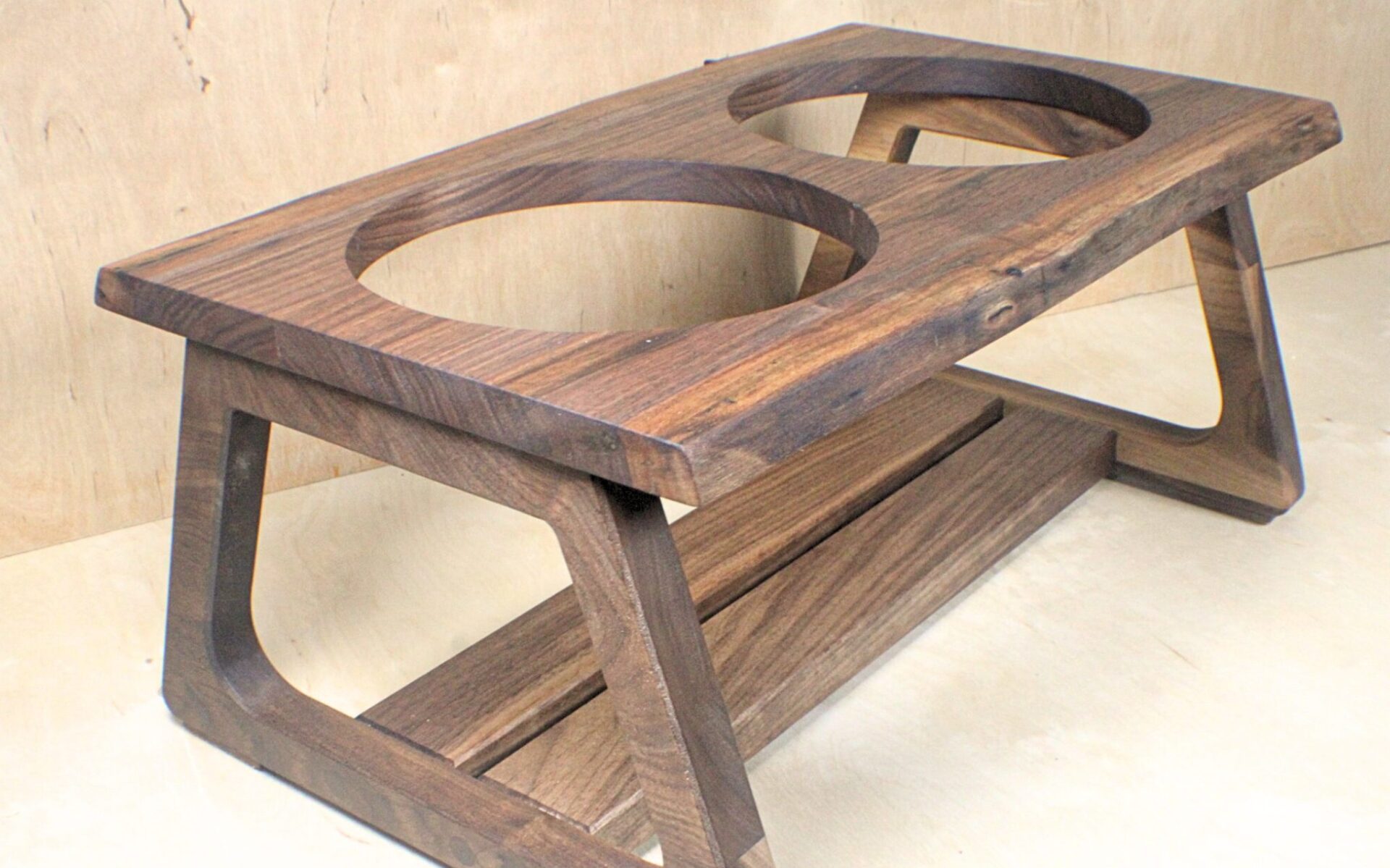 Modern Walnut Raised Pet Feeder with Stainless Steel Bowls