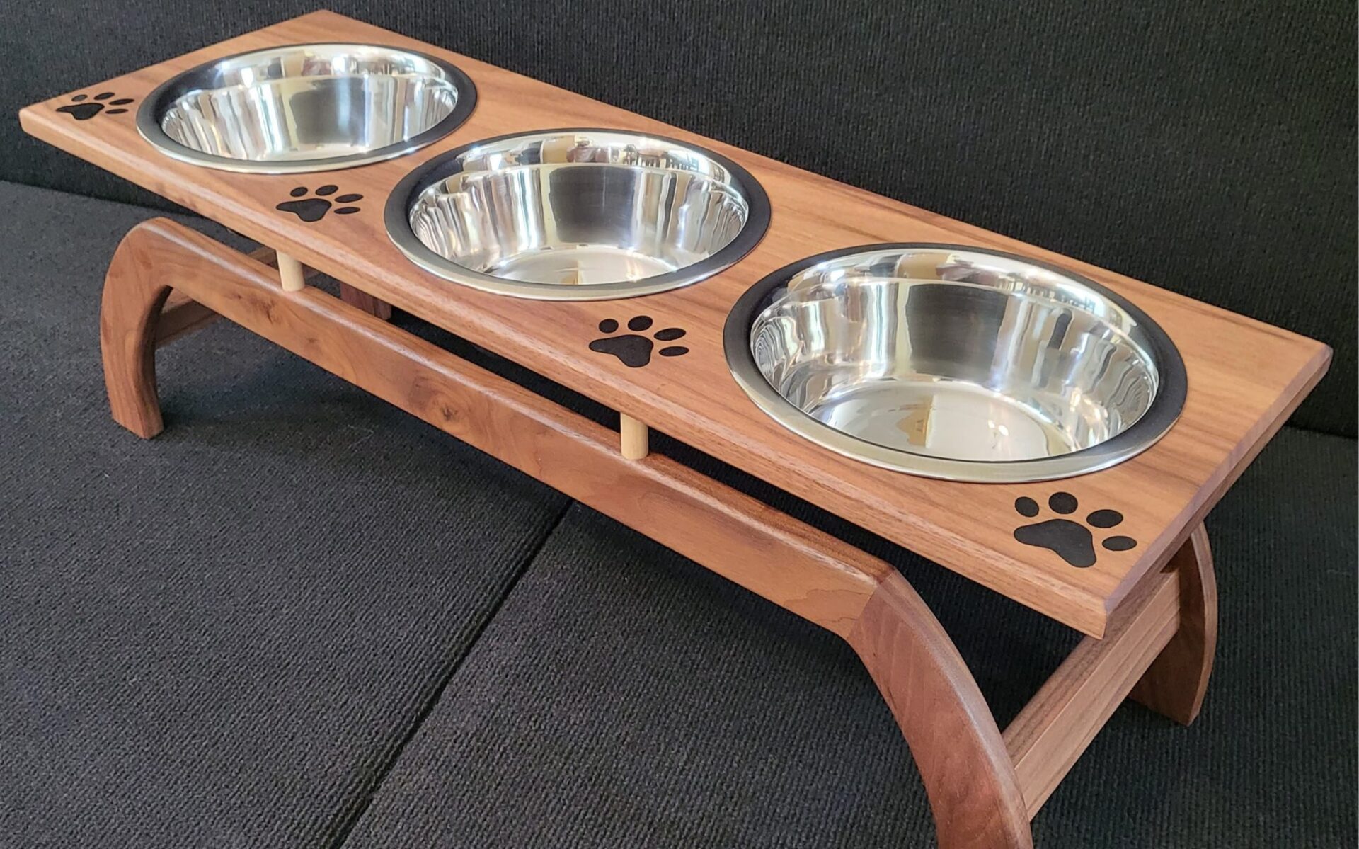 Walnut Triple Raised Dog Feeder — Modern Design for Mid to Large Dogs