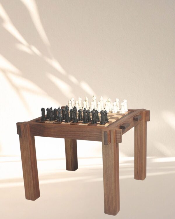 Handmade walnut chess side table with maple and walnut chessboard