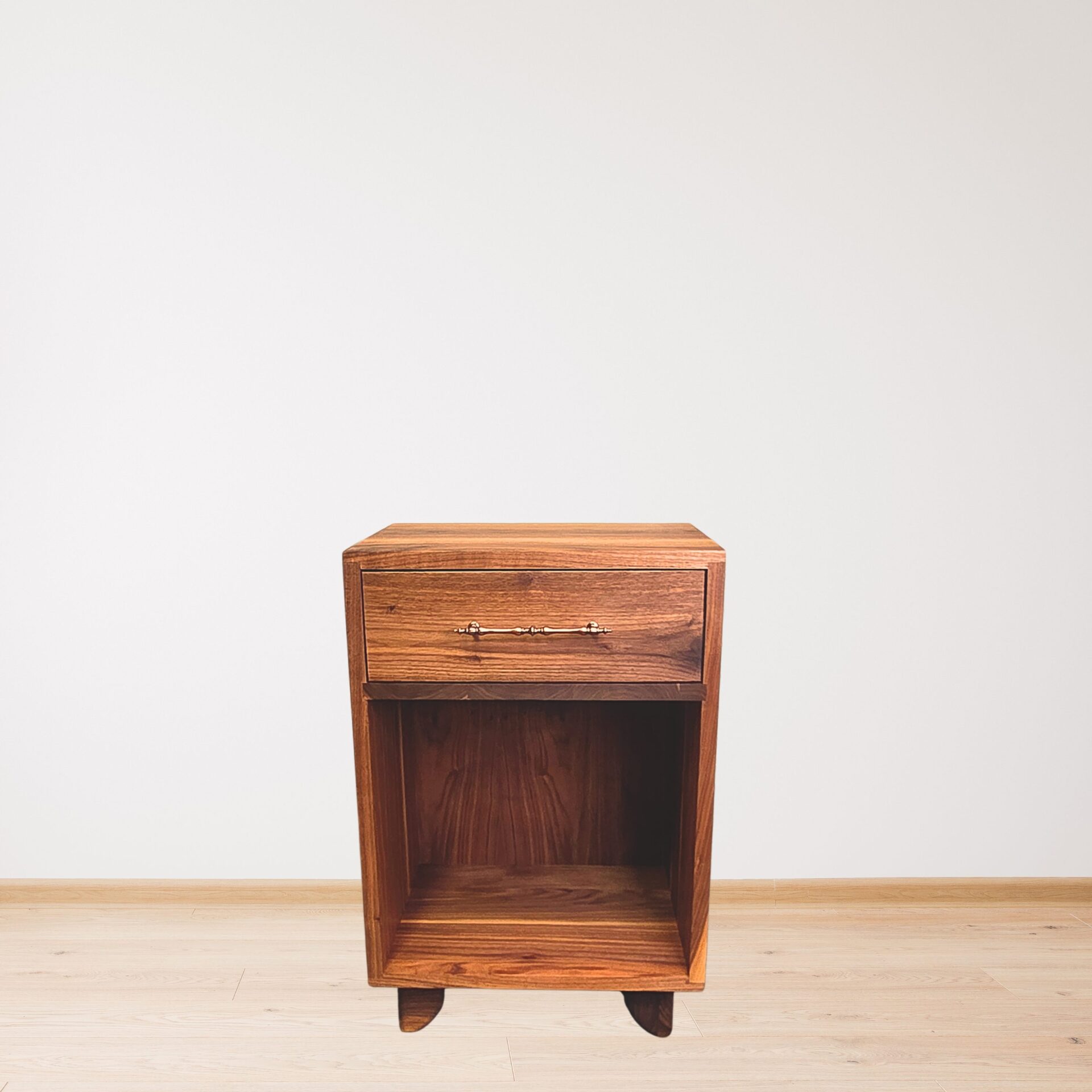 Modern Walnut Nightstand with Brass Pull