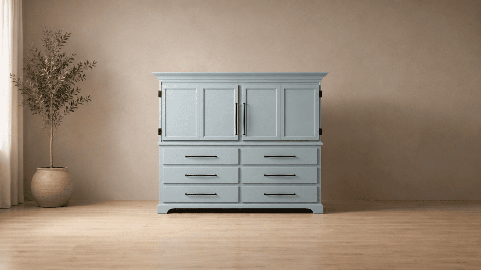 Custom bedroom wardrobe and dresser with six drawers