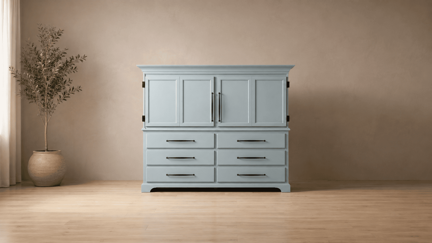 Custom bedroom wardrobe and dresser with six drawers