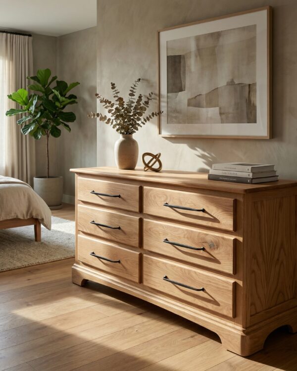 Custom White Oak Dresser in a bedroom interior