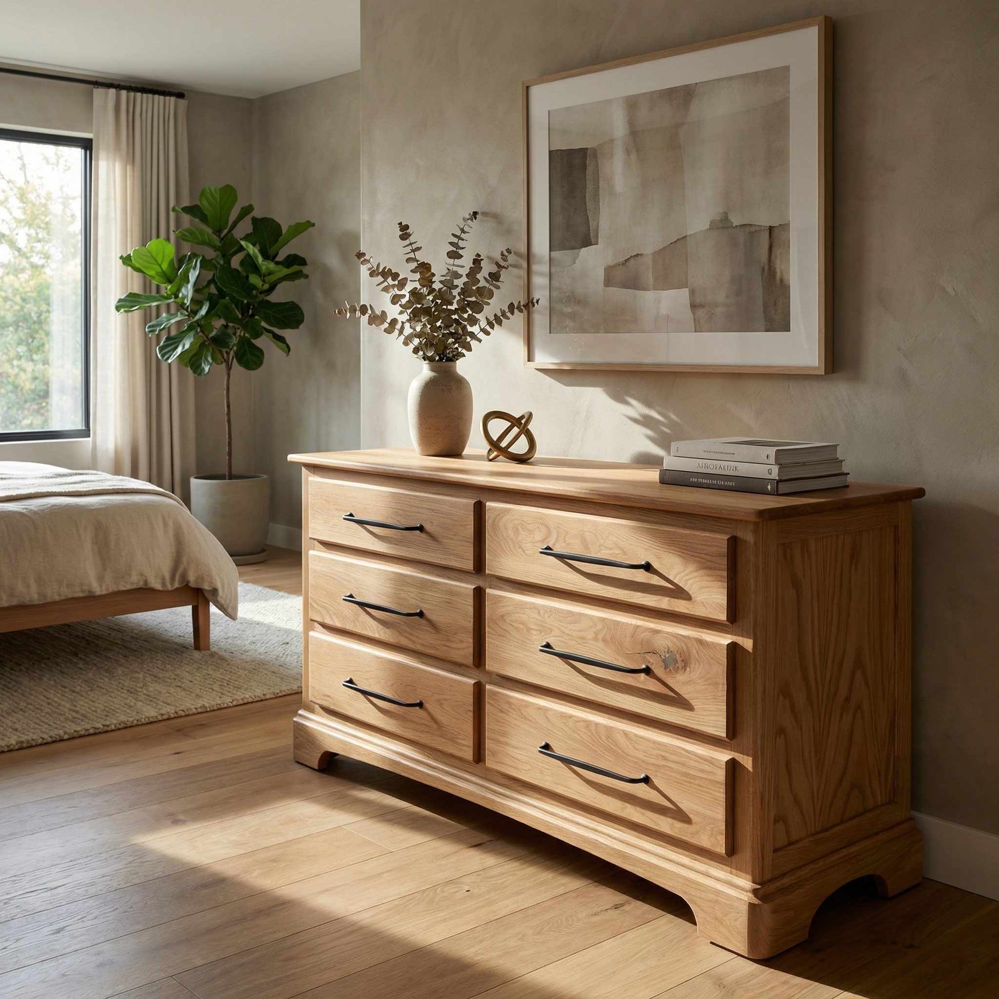 Custom White Oak Dresser in a bedroom interior